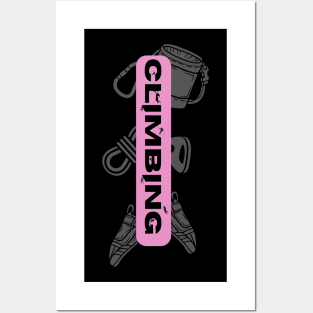 climbing with rock climbing equipment pink Posters and Art